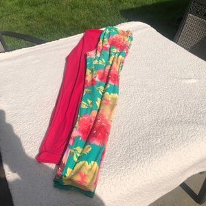 A/D (floral) and Lularoe (solid pink) leggings.